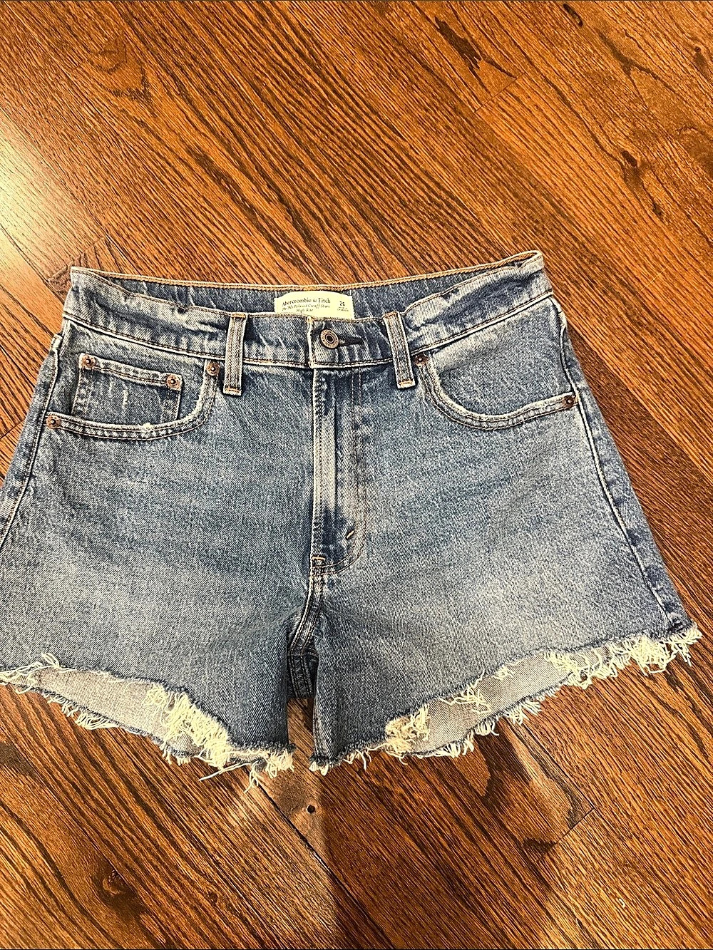 Abercrombie & Fitch High Rise Cutoff Denim Shorts Blue